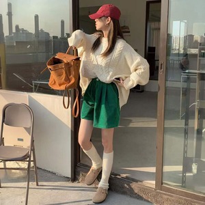 コーデュロイ ショートパンツ レディース 春秋冬 韓国 おしゃれ 大人 かわいい カジュアル ゆったり ハイウエスト Aライン 美脚 大人可愛い 大人女子 [LW-CCP021]