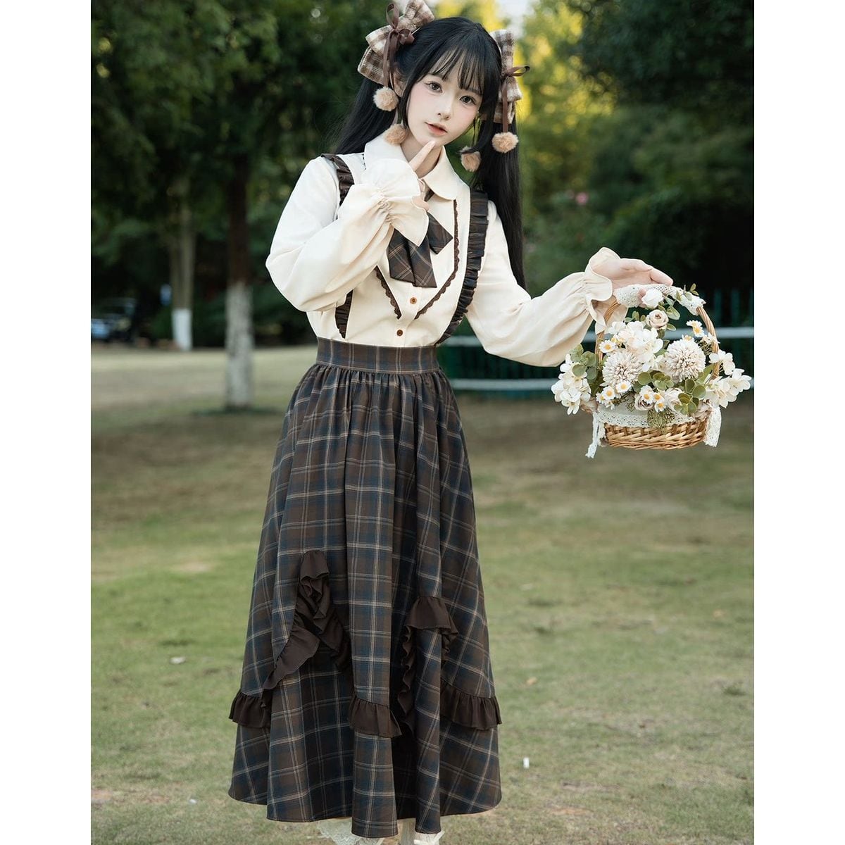 極美品✨️　ドゥロワー　チェックシアー ジャガード ピンタックブラウス　ブラウン 極美品✨️ ドゥロワー チェックシアー ジャガード ピンタックブラウス