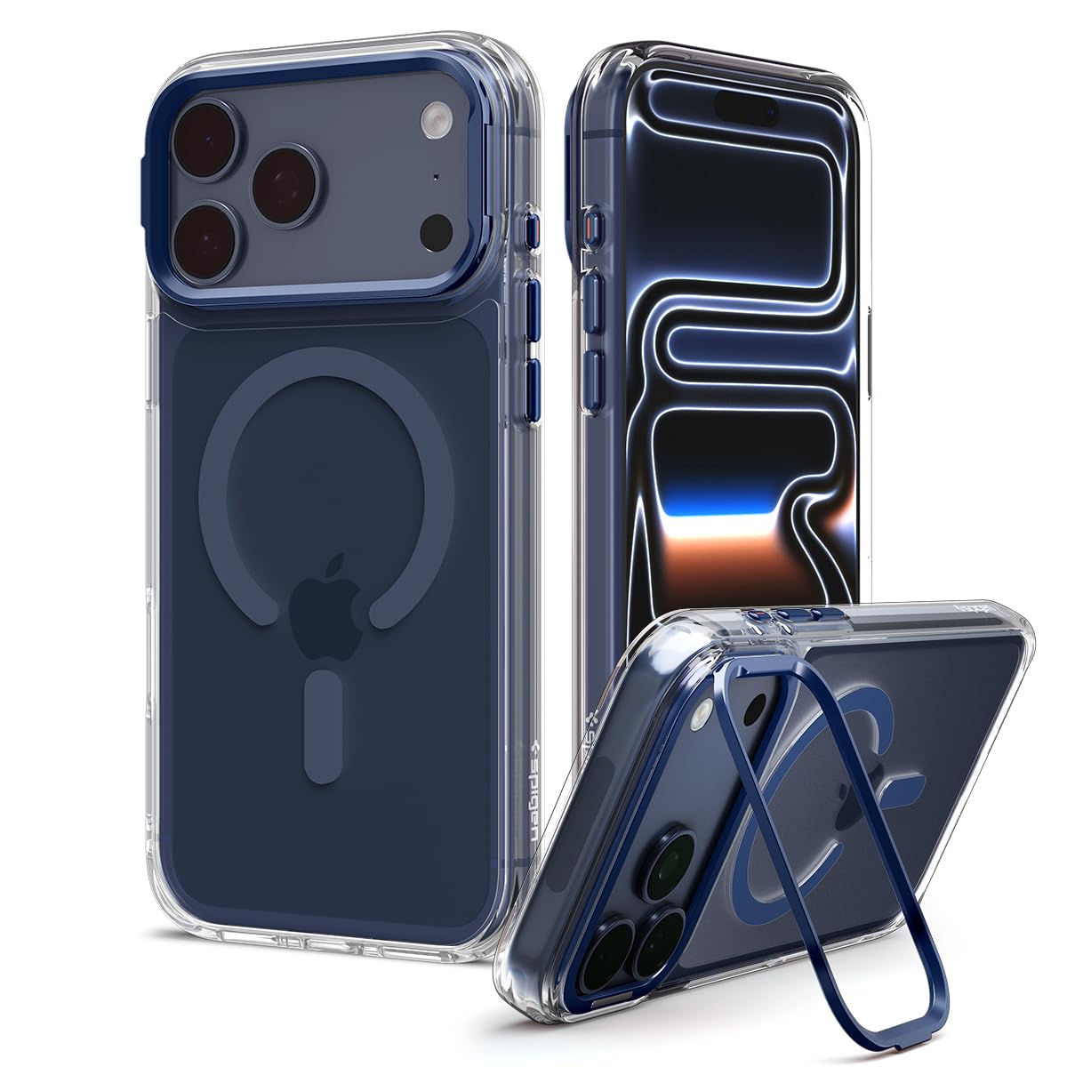 Spigen iPhone 18 Pro / 17 Pro ケース ウルトラ・ハイブリッド・オプティックSマグフィット(クリア・ディープブルー)