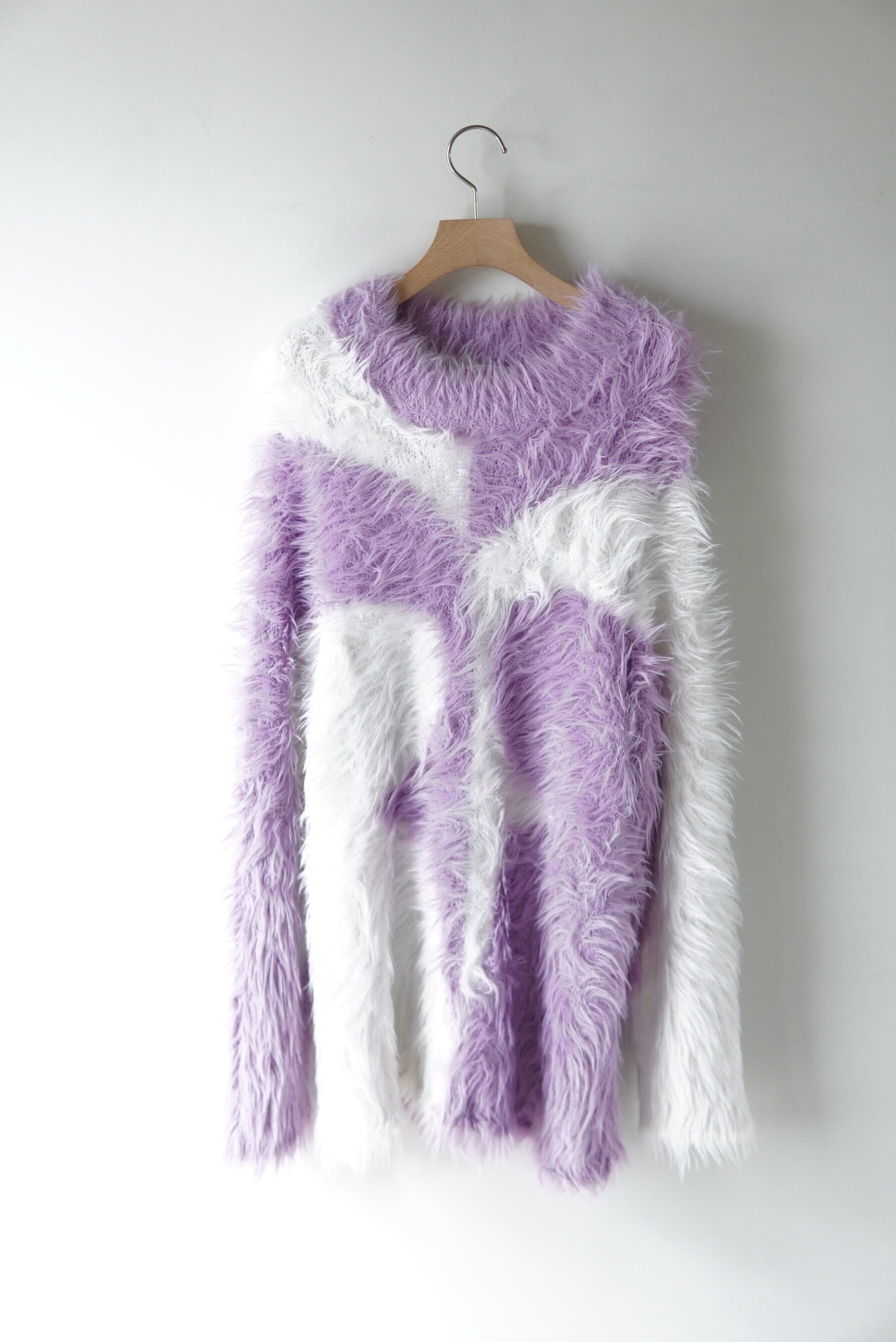 MASU / M SHAGGY SWEATER / WHITE-PURPLE / MPFW-KN0324 | POETRY MASU / M SHAGGY SWEATER / WHITE-PURPLE / MPFW-KN0324 | POETRY