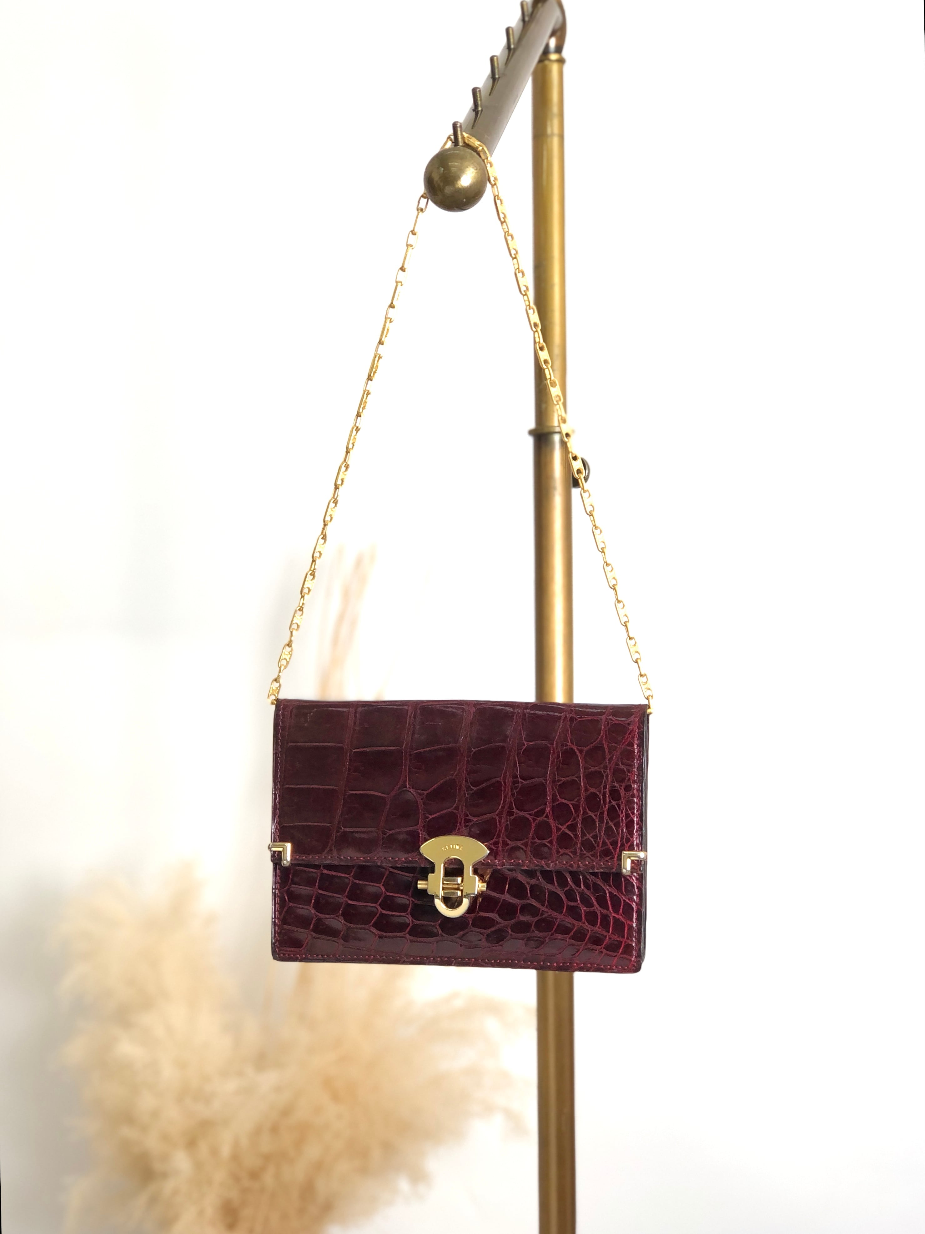 CELINE セリーヌ ショルダーバッグ ボルドー フロントロック ロゴ