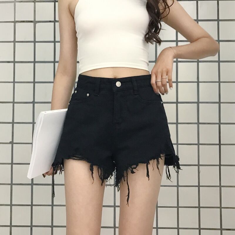 ショーツ ブラックブルーハイウェストウェストルーズパンツ ワイドレッグ ブルマー ワイドパンツ YY-ファッション524586887