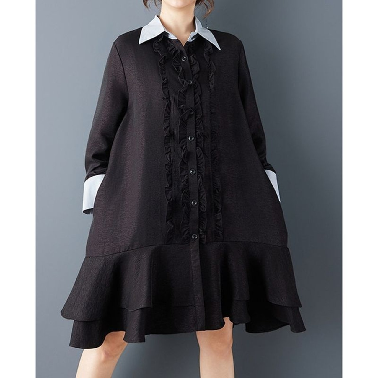 フロント フリル シャツワンピース  00376