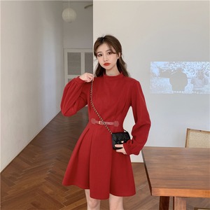 【韓国通販 dgo】stand-up neck high-waist one-piece dress 2colors（A0492）