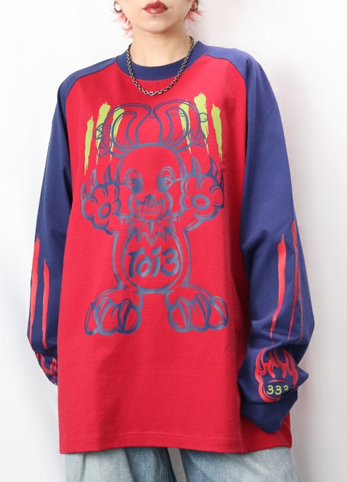 Claw Bunny Raglan L/S Tee 【Red × Navy】