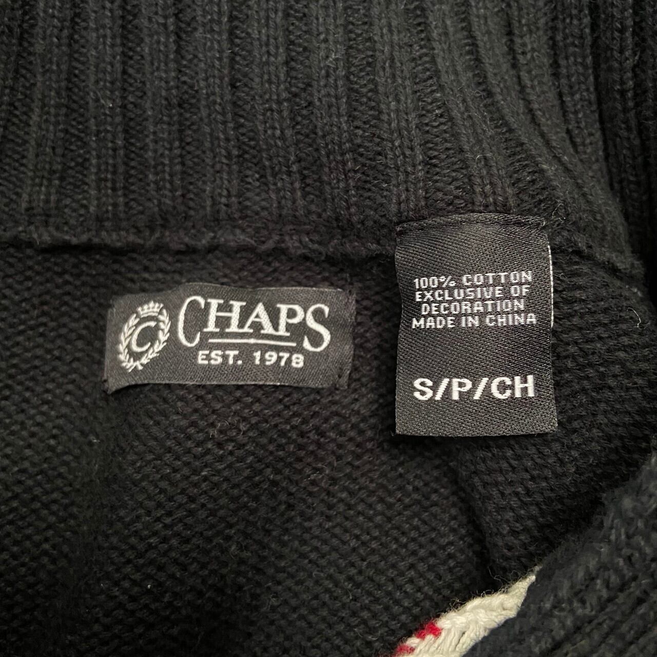 CHAPS ハーフボタン ハイネック ノルディック柄 トナカイ コットンニットセーター メンズM相当 古着 チャップス ブラック  黒色【ニットセーター】【CS2211-50】 | cave 古着屋【公式】古着通販サイト