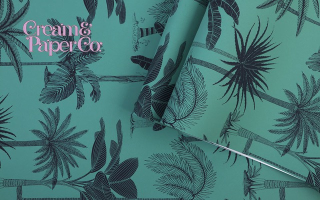 グリーン × ネイビー Tropical tree FL1-778201MT1 for DIY 53㎝×10m リピート64㎝