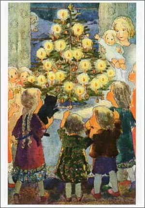 スイス製　『メリークリスマス』　妖精　フェアリーズ　ポストカード　クリスマスツリー
