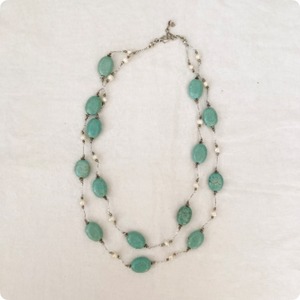 【フランス直輸入】女性らしく華やかな印象に ターコイズとパール ヴィンテージ ネックレス