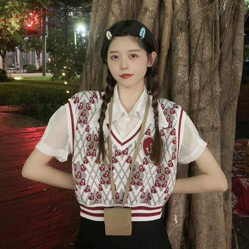 Vネックニットスプリングオータムレッド 春物 秋物 試着室85607186003