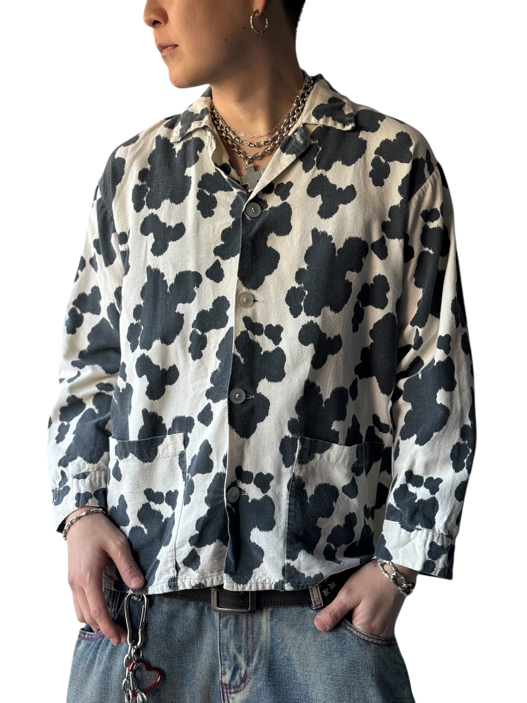 ♾️90's Nick&Nora♾️ cow pattern design pajama shirt MADE IN USA