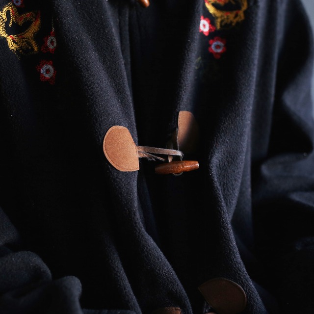 flower embroidery wide silhouette fleece duffle coat