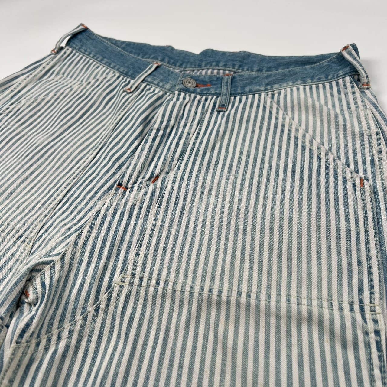 VAN JAC ヴァンヂャケット ヒッコリーストライプ デニム ハーフパンツ ショートパンツ サイズ M /ホワイト×インディゴブルー