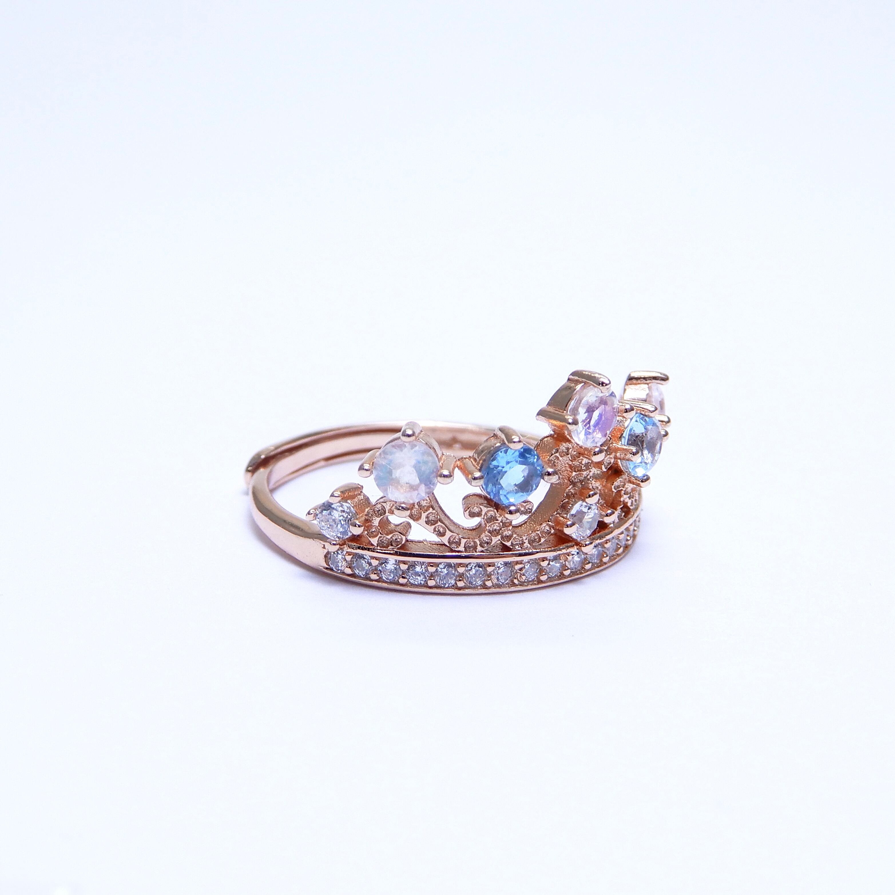 Princess Tiara Ring♦︎レインボームーンストーン・ブルートパーズ♦︎PGカラー《0076》