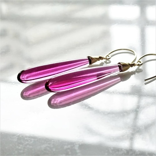 送料無料14kgf*Quartz drop pierced earring / earring PNK