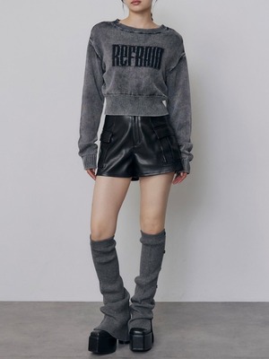Washed Shaggy Logo Knit / BLACK