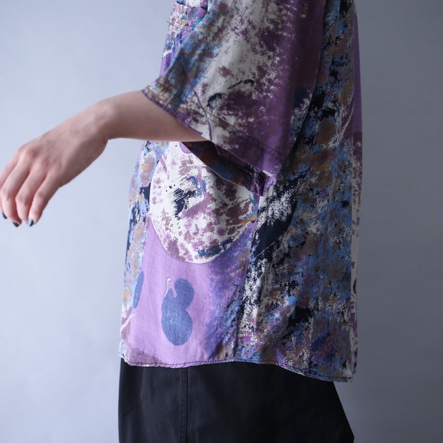 "GOOUCH" beautiful coloring full noise art pattern loose silhouette h/s shirt