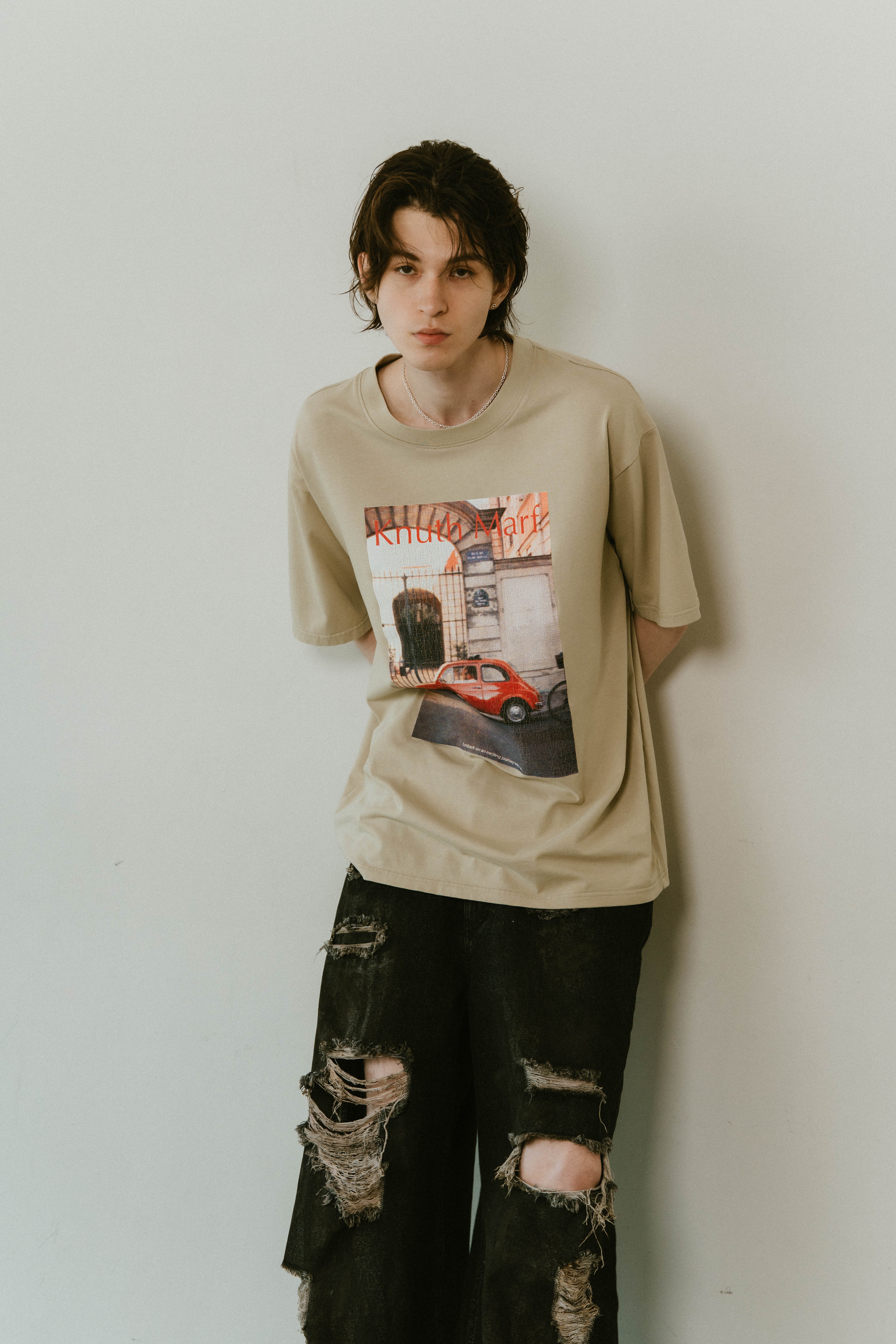 【Knuth Marf】vintage print T shirt/mossgreen