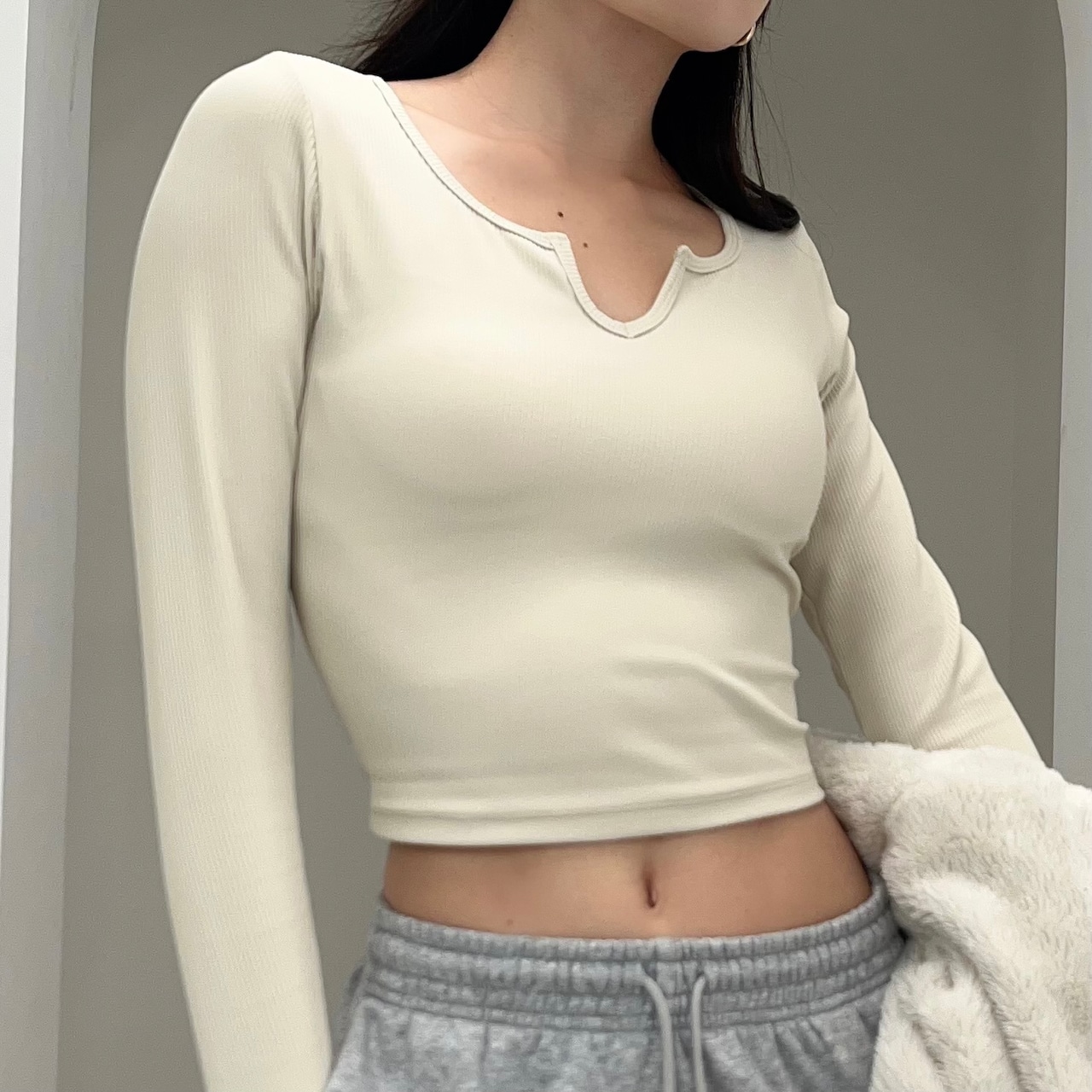 Cutting rib long sleeve 【3 colors】