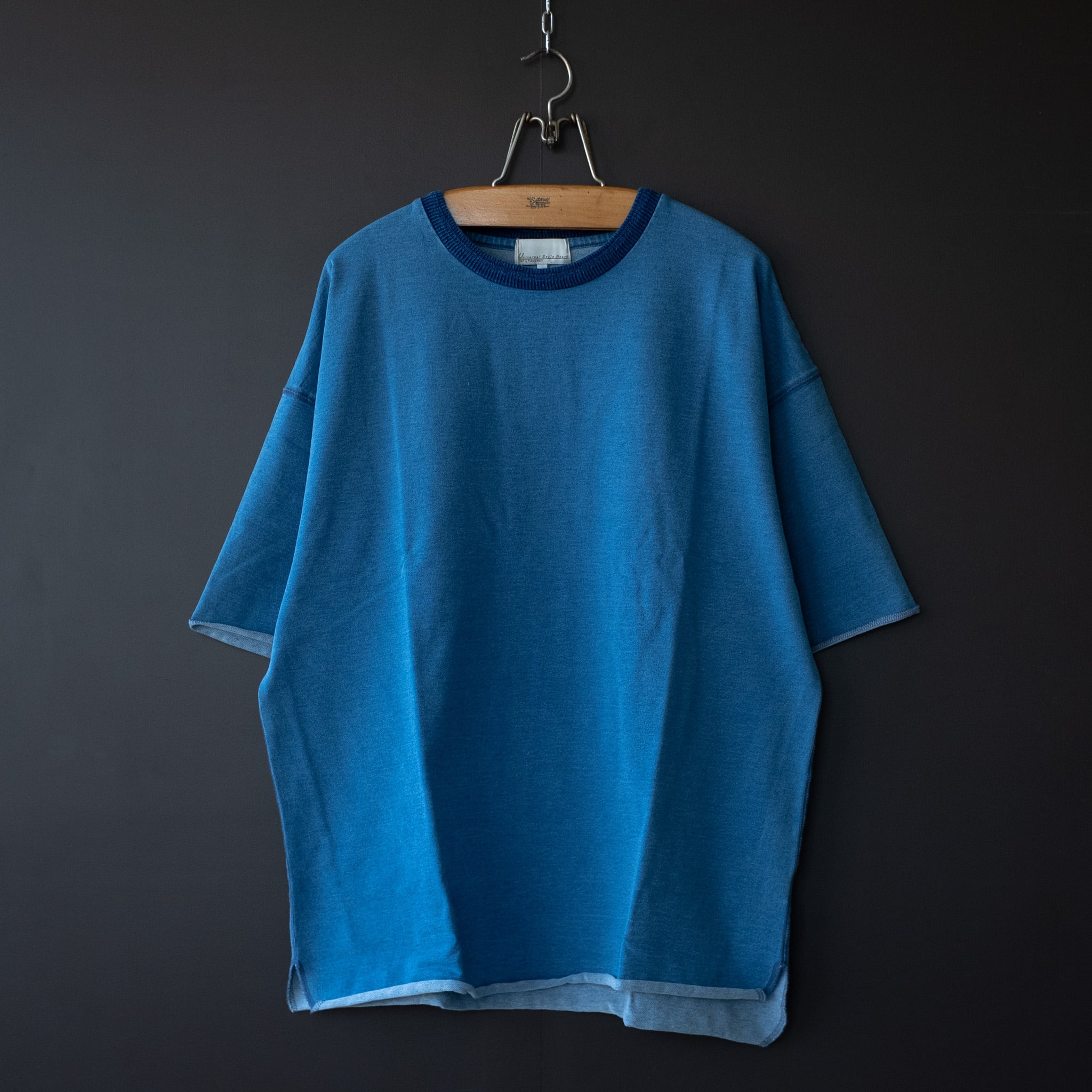 BLUE BLUE  インディゴ染めリブ編みコットンニット　セーター　ブルー