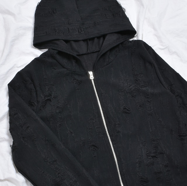 【12/9新着】送料無料★ブラックダメージZIPパーカー