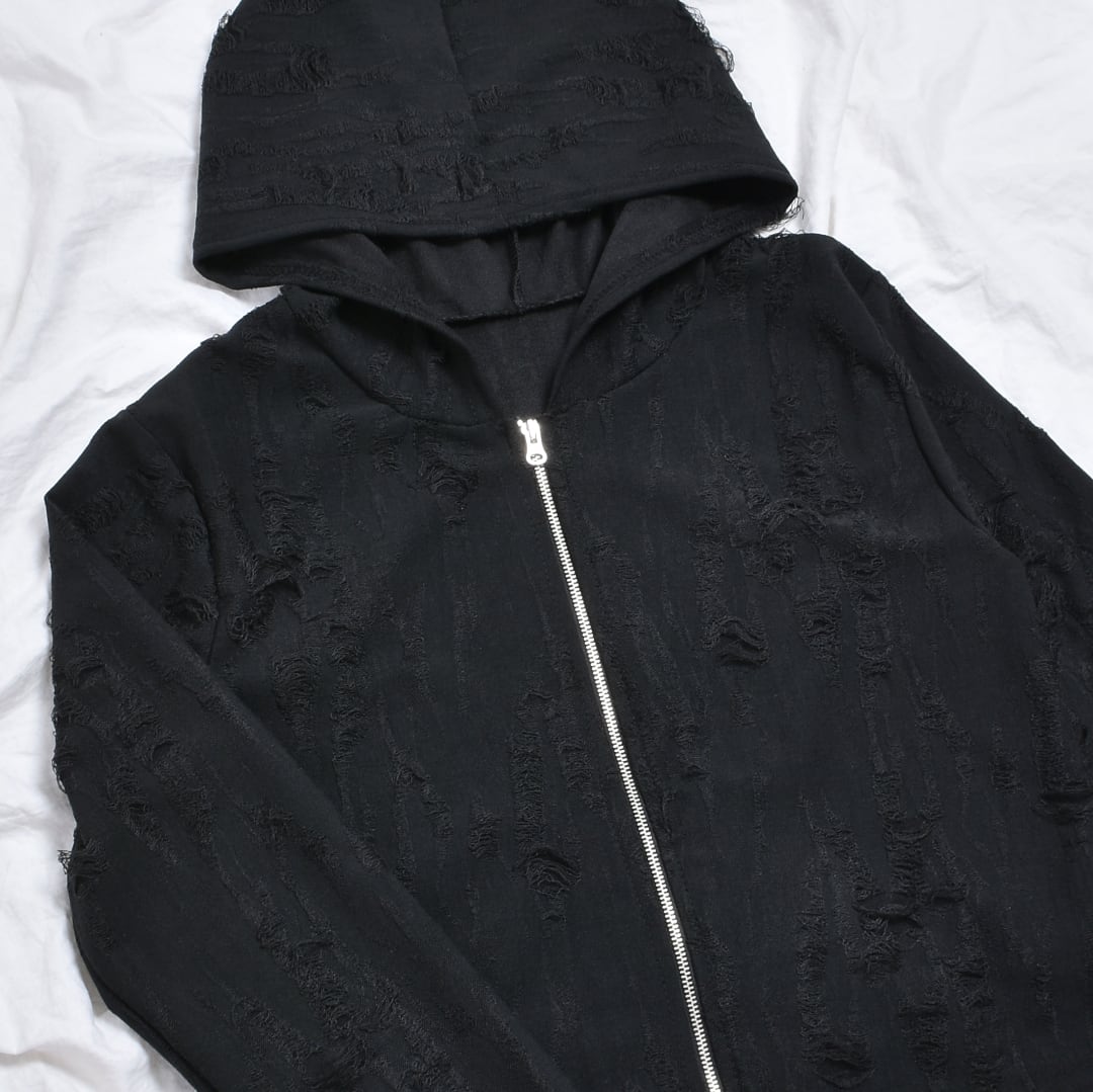 【12/9新着】送料無料★ブラックダメージZIPパーカー