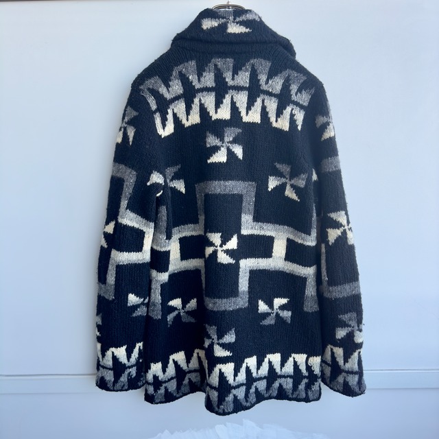 Ralph Lauren ラルフローレン ハンドニットカーディガン 80s〜90s 風車柄 ショールカラー ブラック ヴィンテージ古着 S 画像4