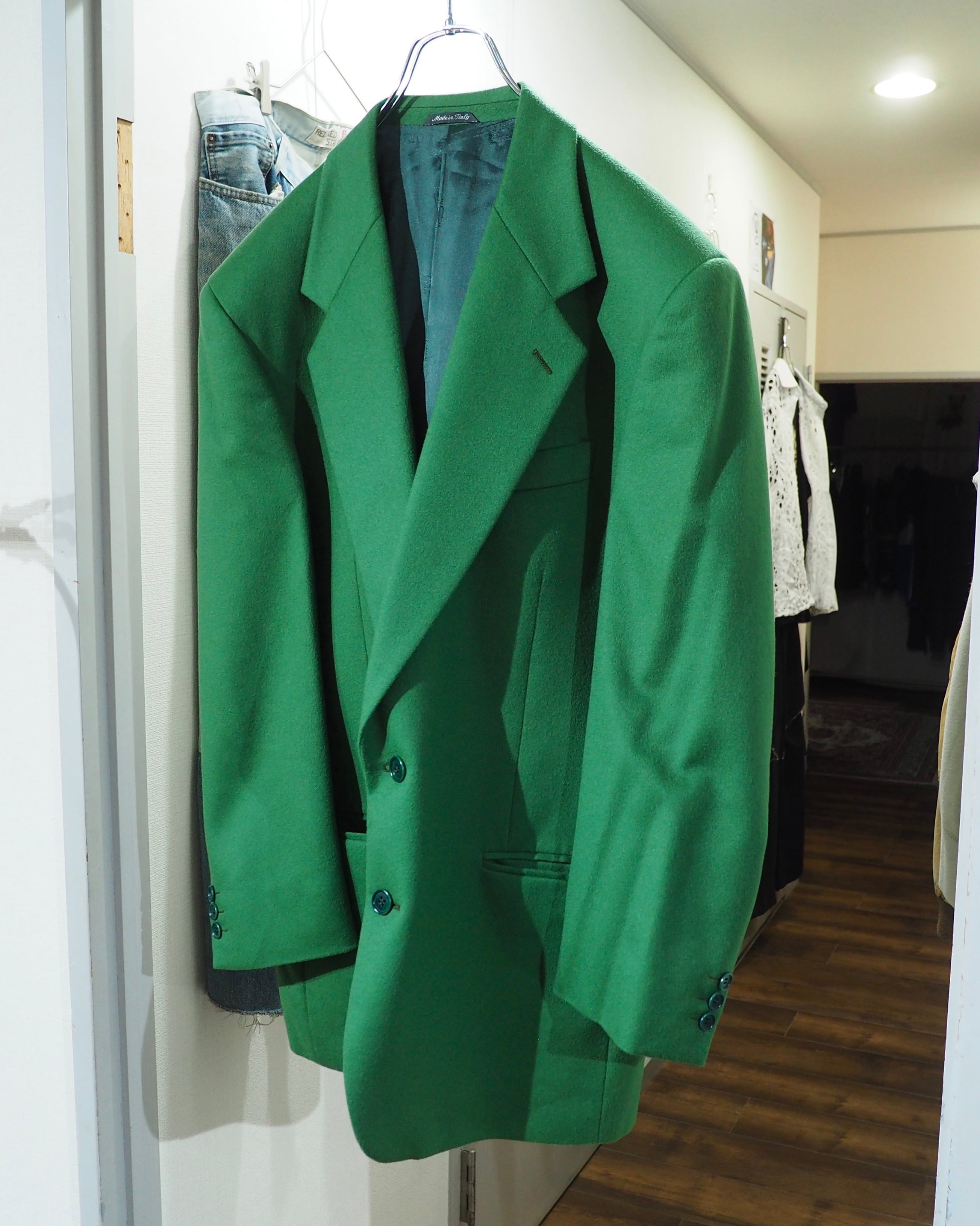 " Made in Italy - STUDIO FERRE " Beautiful Light Green Color Vintage Cashmere Mix Tailored Jacket