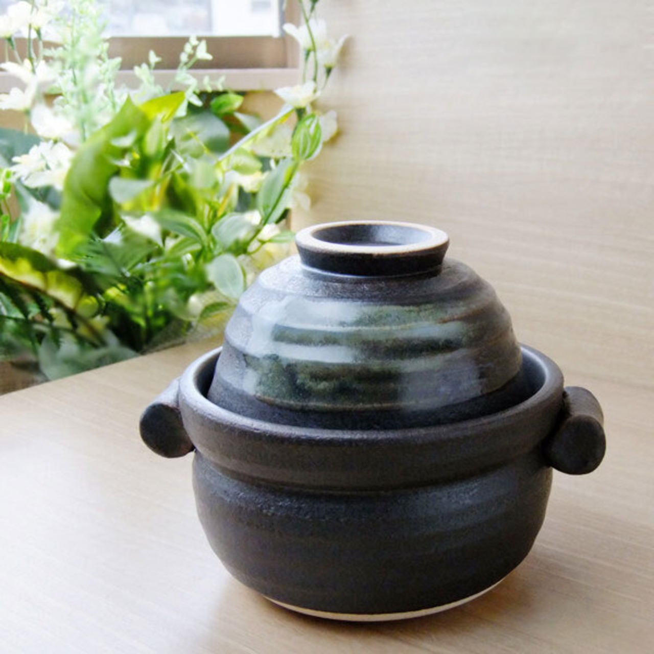 土鍋 ご飯 1合炊 黒陶茶碗付 直火専用 日本製 萬古焼