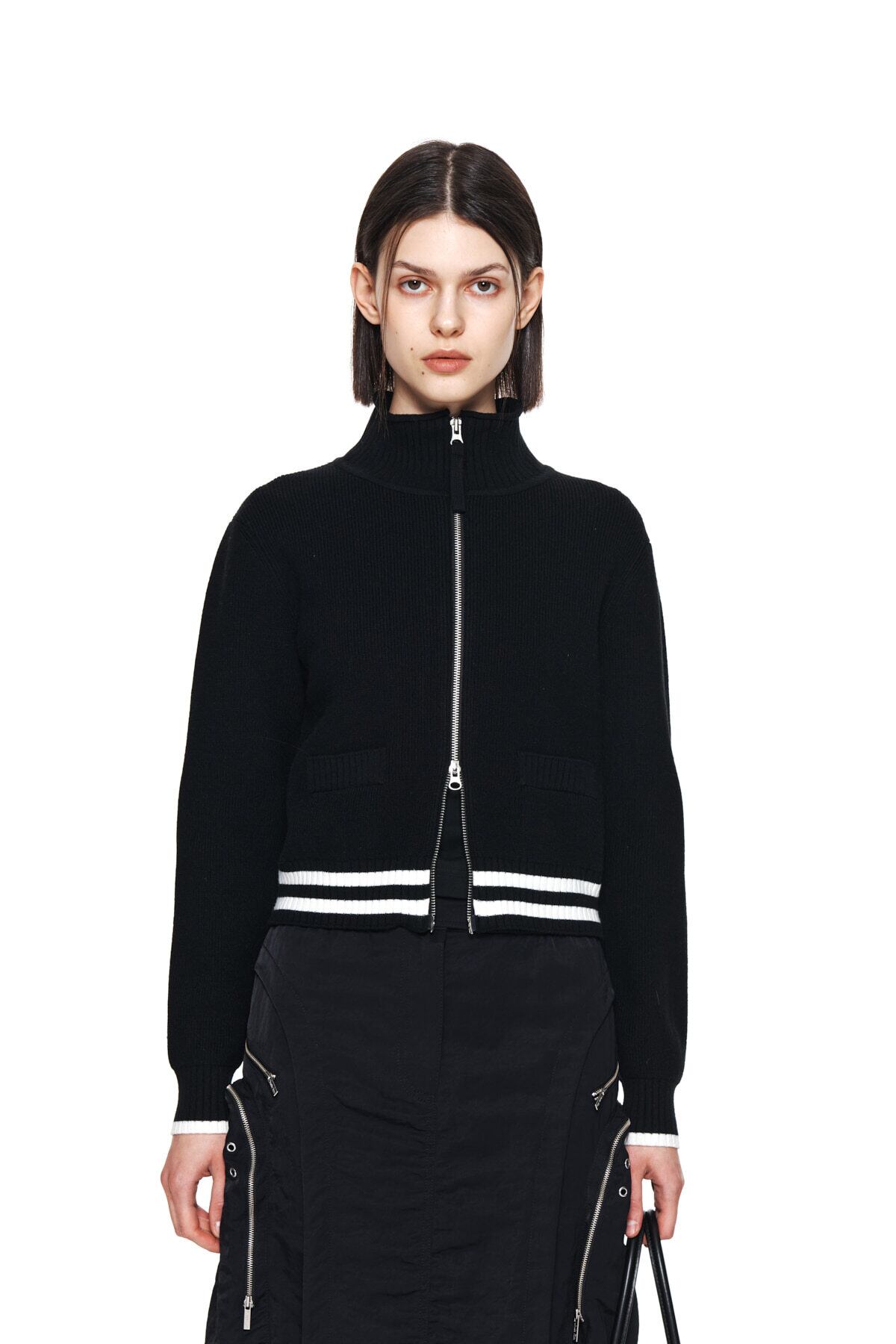 Matin Kim ストライプ ニットカーディガン L ブラック 【公式通販】