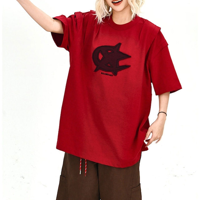 グラフィックモチーフウィングショルダーTシャツ 2col R02043
