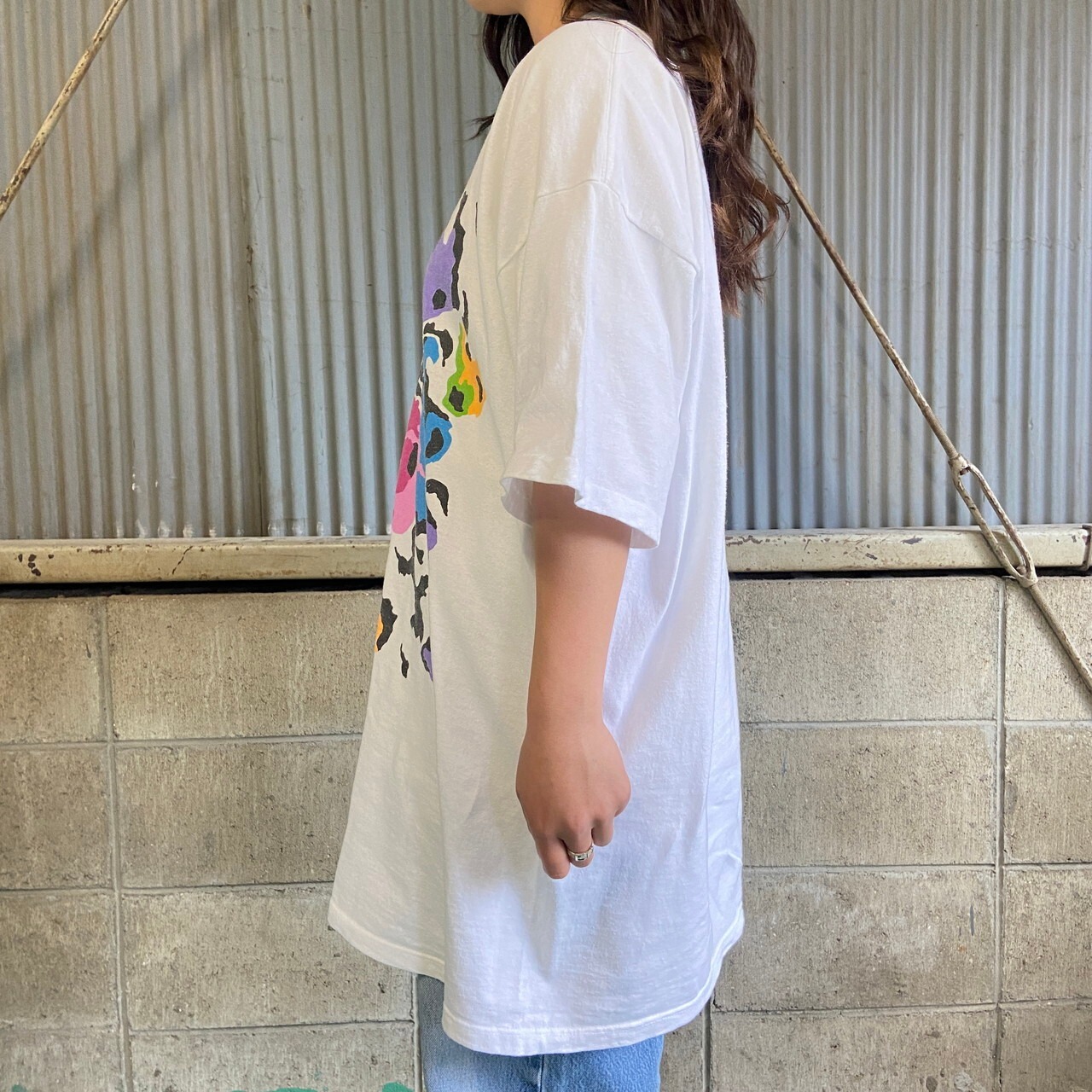 90年代 USA製 フラワー？ アートプリントTシャツ メンズXL レディース 