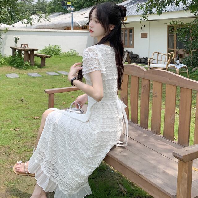 ヴィンテージ 半袖 ロングワンピース レース ホワイト vintage ホワイトロングワンピース 半袖 レース アンティーク ホワイト ロング