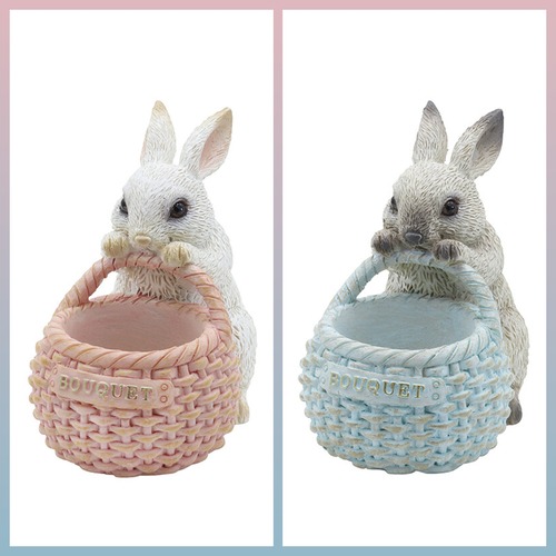 【新色入荷♪】カルナック　うさぎバスケット　オブジェ　フラワーポット