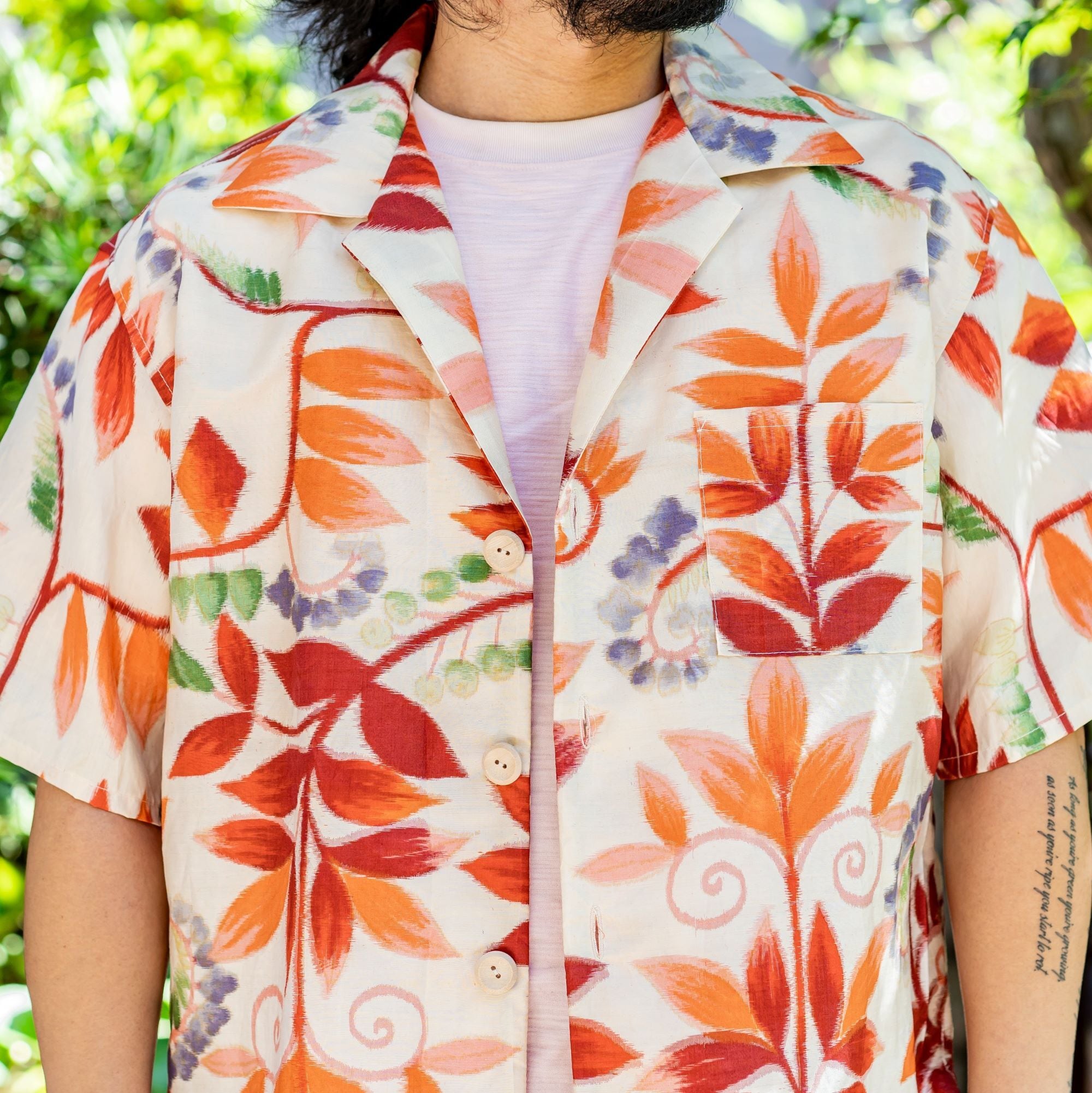 Acote 着物リメイク アロハシャツ ハワイアン 半袖シャツ 開襟 花柄  