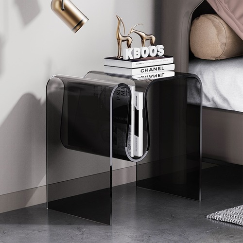 サイドテーブル アクリル製 小型テーブル ベッドサイドキャビネット クリアエンドテーブル ミニマリスト ナイトスタンド リビングルーム バスルーム 寝室用 グレー