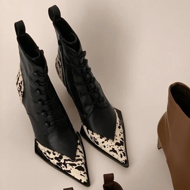 Pointed toe leopard short boots＊S-648