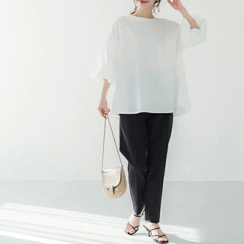 送料無料 春新作 レディースシャツブラウス 春秋冬 無地 五分袖 パフスリーブ 大人可愛い ホワイト オフィス フォーマル 韓国ファッション