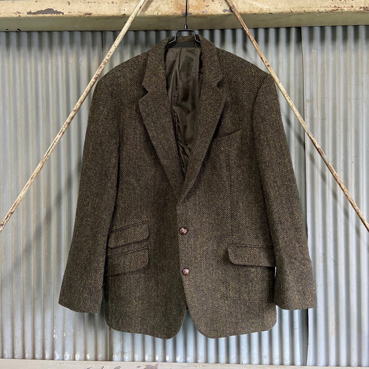 Marks Spencer マークス スペンサー Harris Tweed ハリスツイード ウールテーラードジャケット メンズl相当 古着 ヘリンボーンツイル 2b グリーン 緑色 肩パッド入り ブルゾン ジャケット Cs29a 30 Cave 古着屋 公式 古着通販サイト