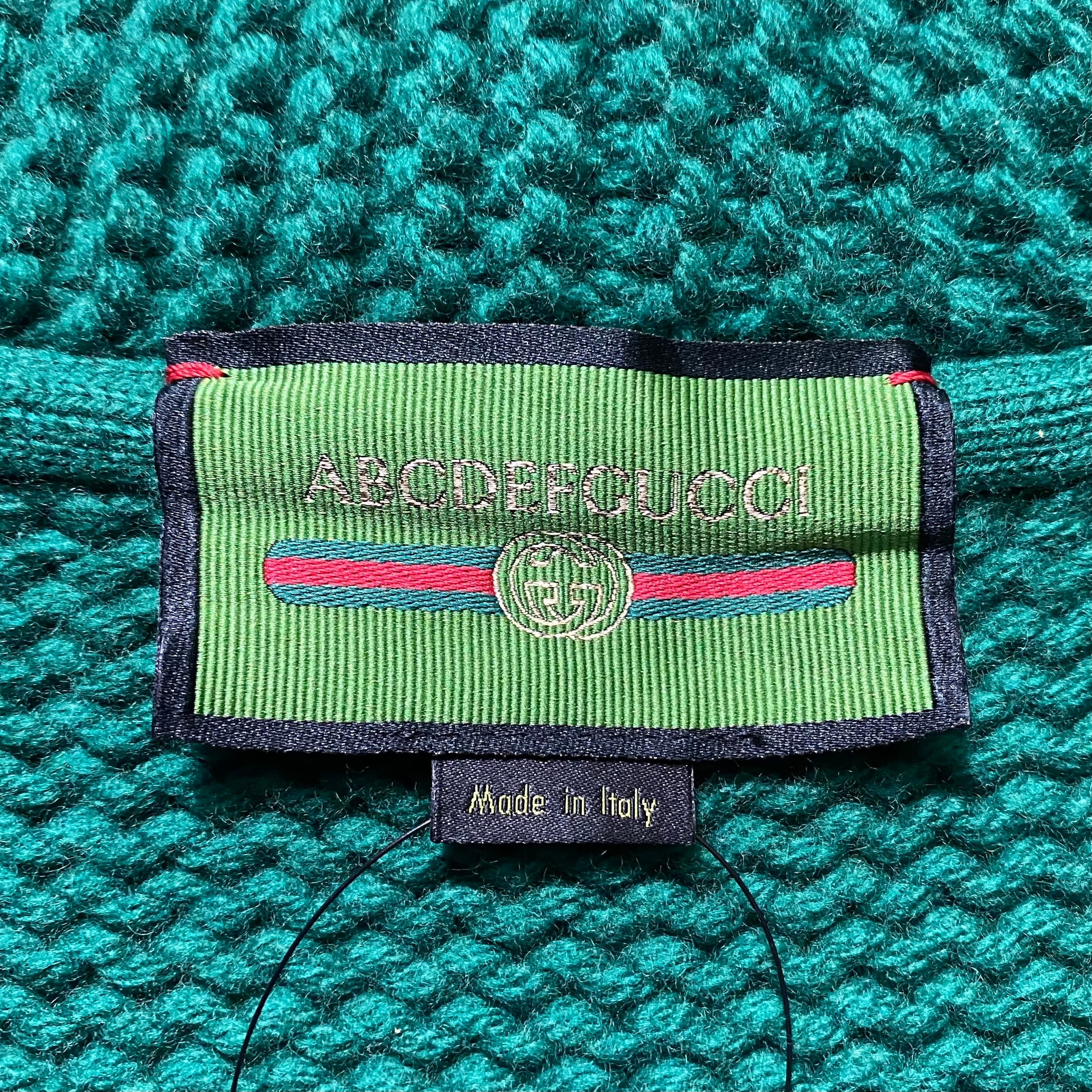 GUCCI shawl collar green cable knit jacket “ABCDEFGUCCI” | NOIR ONLINE
