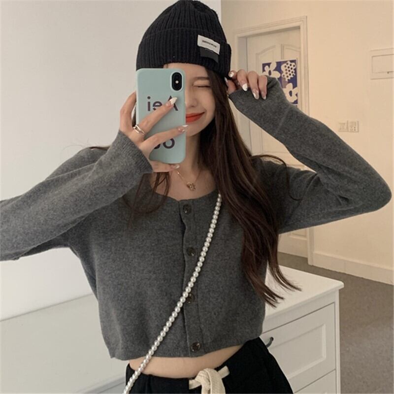 ショートセーター オータム薄手トップス コート ロング 秋物 スクウェア モンロー96434762709