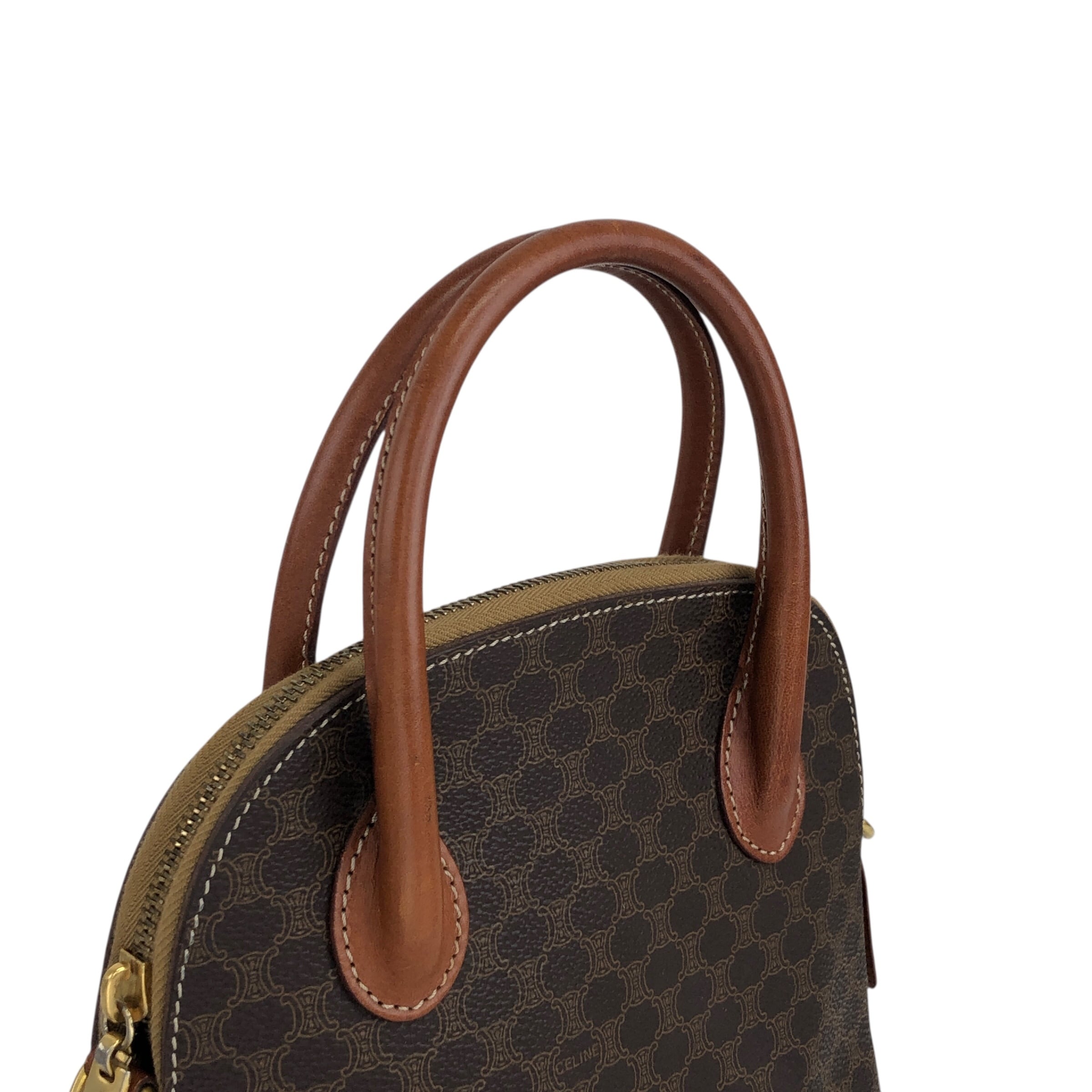 CELINE セリーヌ マカダム ショルダーバッグ ブラウン PVCレザー 2WAY