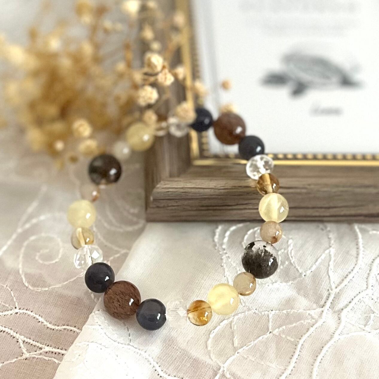 ルチルクオーツ　パワーストーンブレスレット　内径約15cm ミックスルチル パワーストーンブレスレット 内径約15cm ミックス