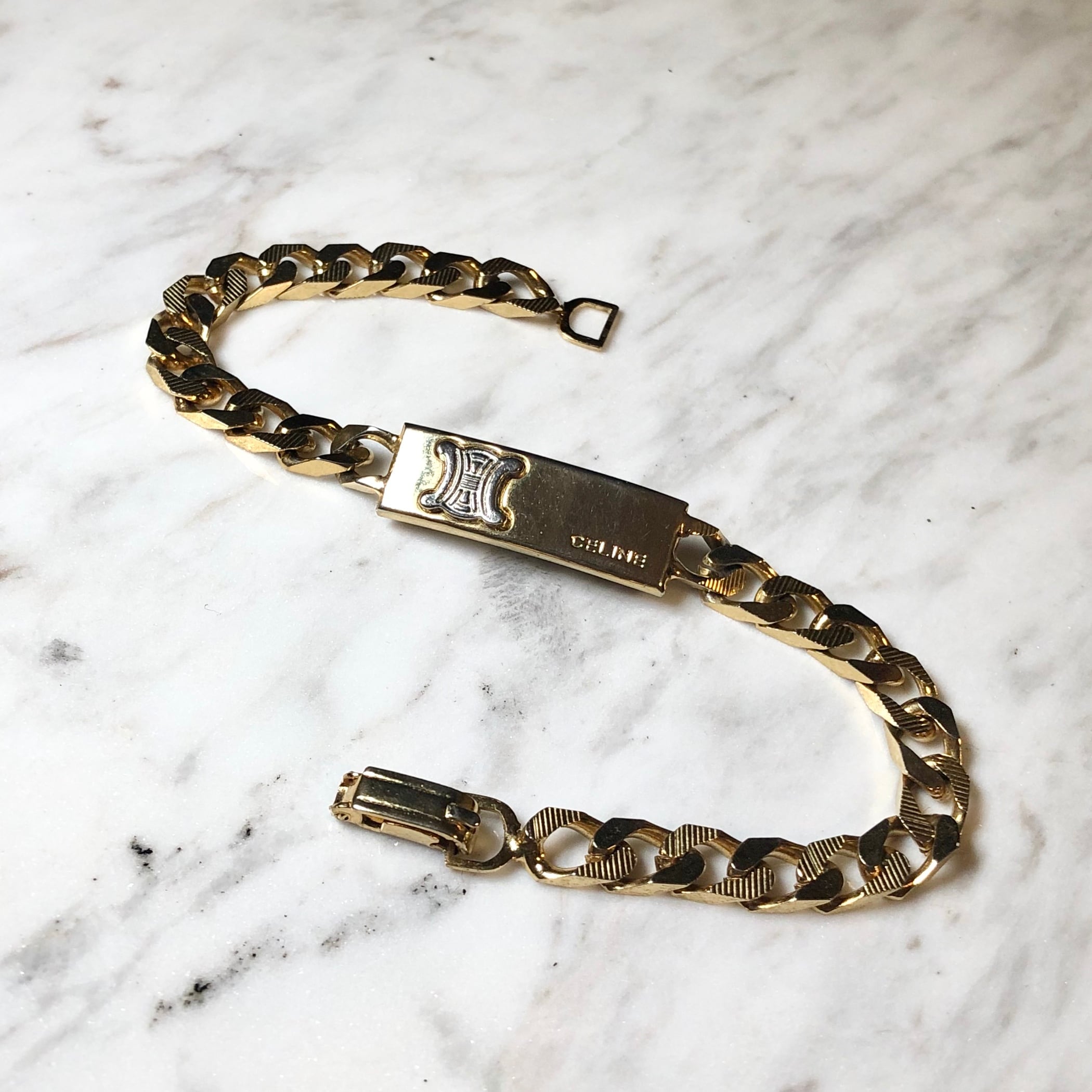 vintage CELINE flat link chain ID bracelet | NOIR ONLINE