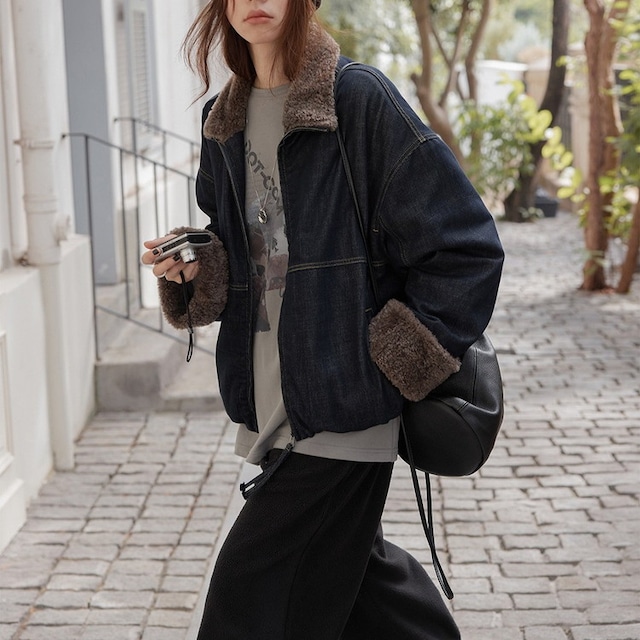 ファーカラージップデニムブルゾン [am03607]