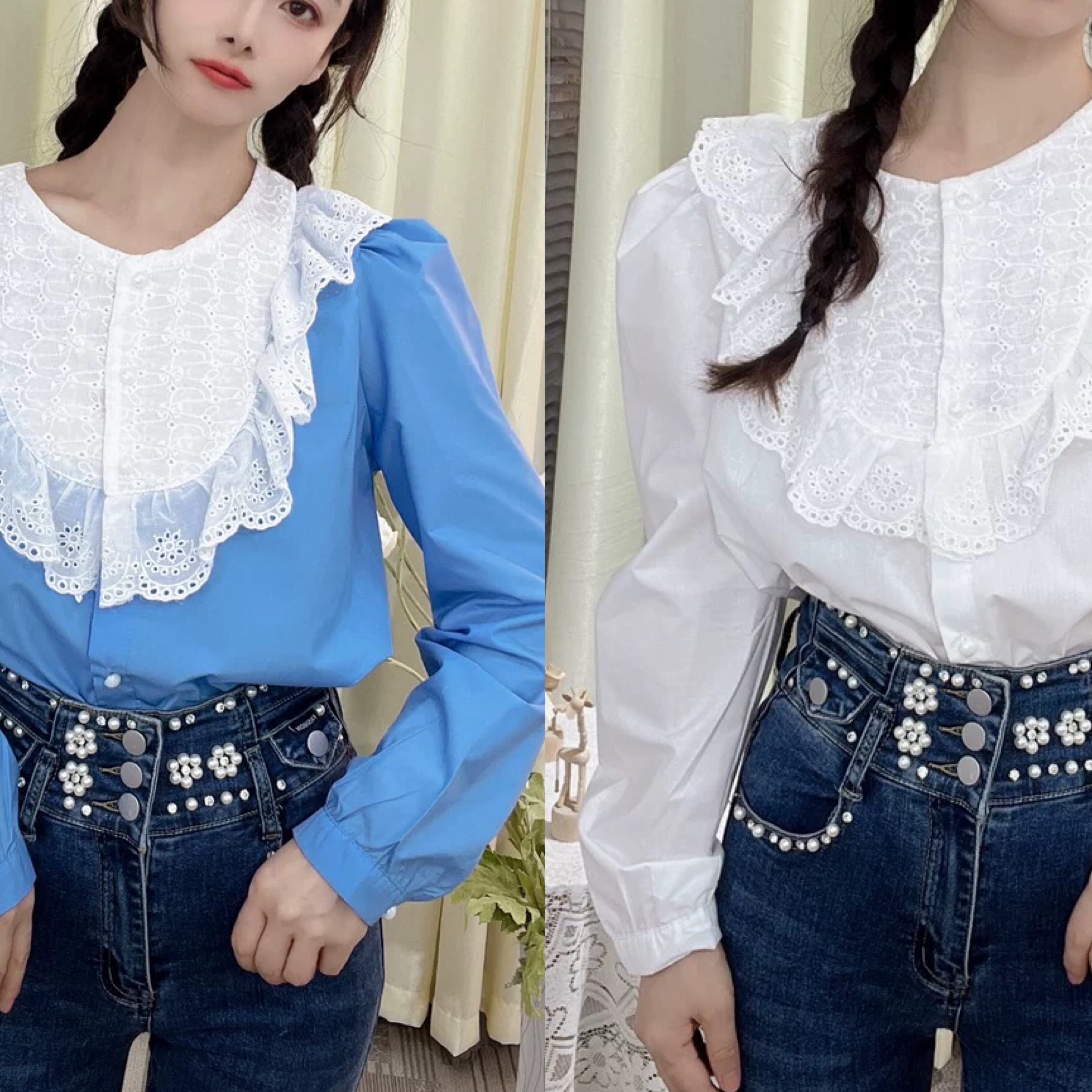 ブラウス 水色 ブラウス シースルー 緑 黄色 トップス 可愛い シンプル