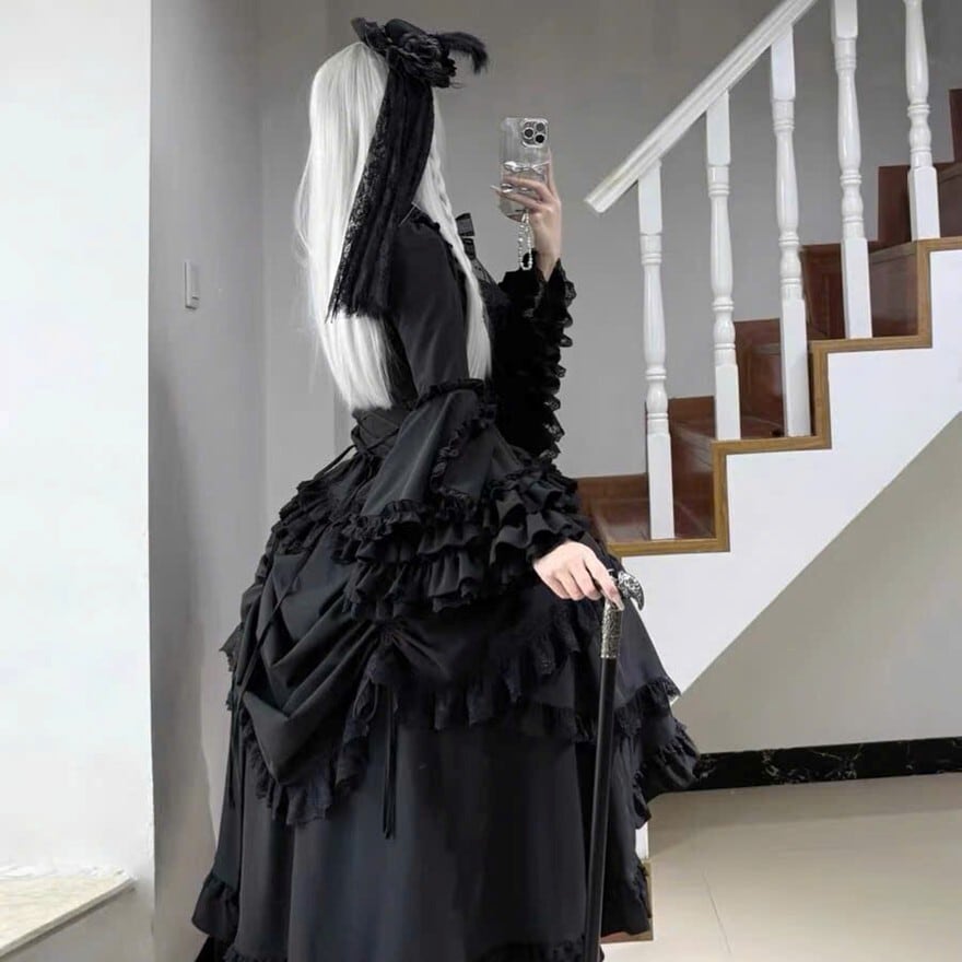 ゴスロリ セットアップ ドレス×姫袖×蝶ネクタイ 大人ゴシック｜WithU