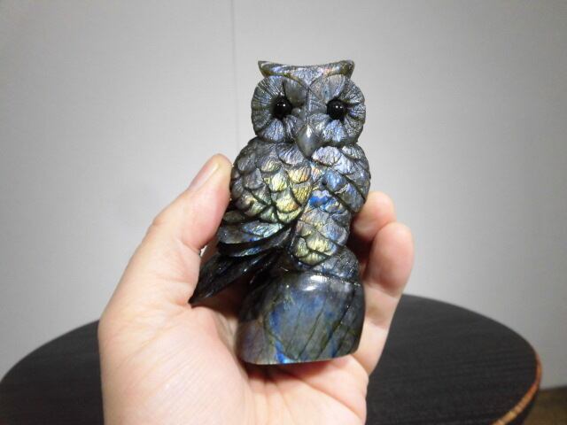 福を呼ぶ【送料無料】【高品質】ラブラドライトふくろう　no.3