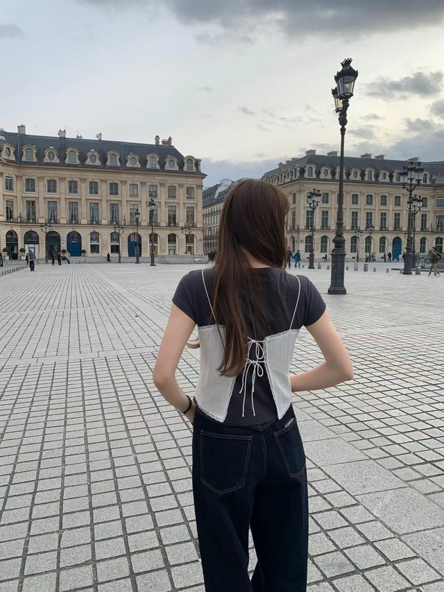 (OUNCE) back ribbon sleeveless tee / 2color