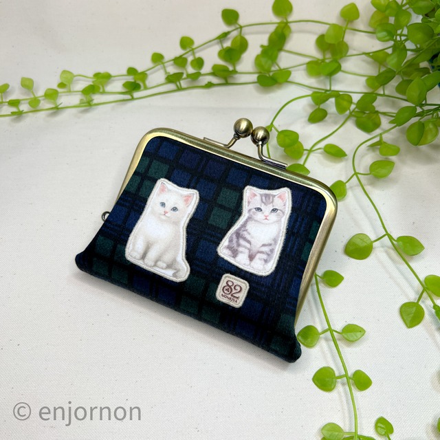 ほどよいお財布 ほんわかにゃんこチェックグリーン